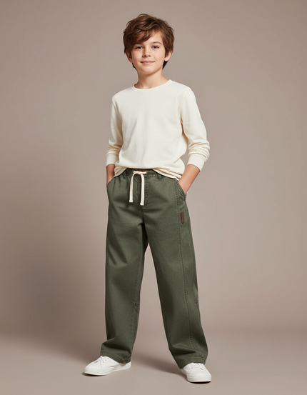 Pantalon Chino Vert Kaki Ample Coton Enfant