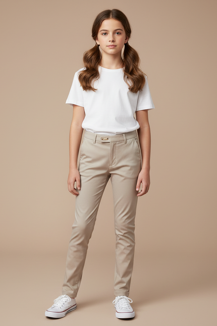Pantalon Chino Beige Coton Slim Fille Décontracté