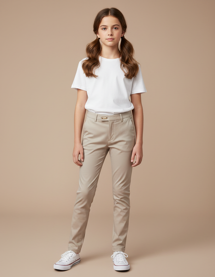 Pantalon Chino Beige Coton Slim Fille Décontracté