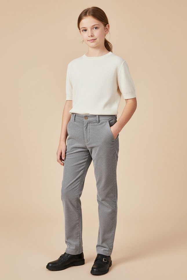 Pantalon Chino Gris Côtelé Droit Décontracté Enfant - Cordé