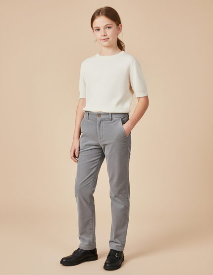 Pantalon Chino Gris Côtelé Droit Décontracté Enfant - Cordé
