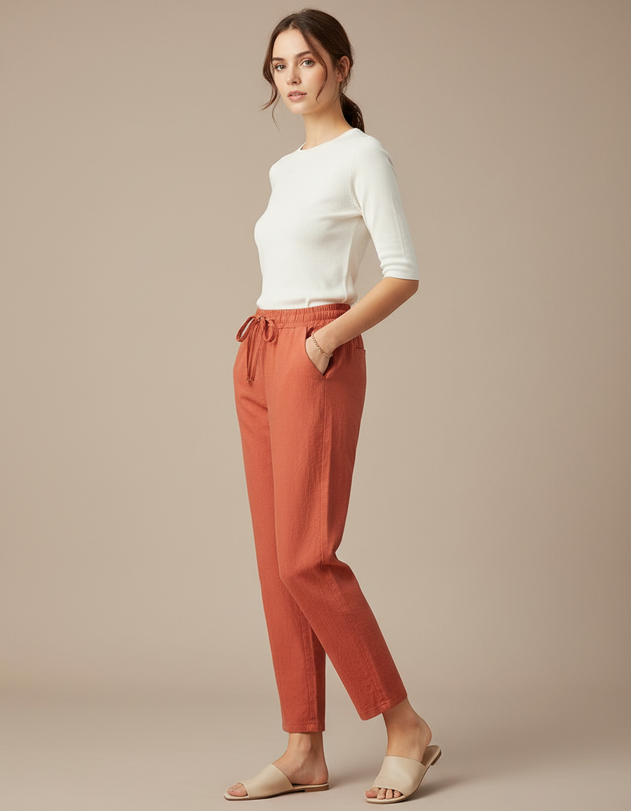 Pantalon Chino Corail Femme - Orange Lin