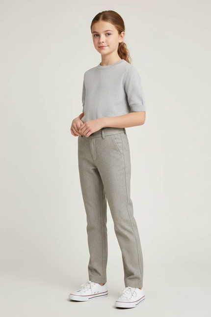 Pantalon Chino Gris Droit Enfant Décontracté - Tweed