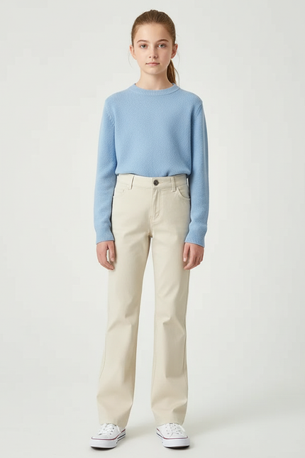 Pantalon Chino Beige Droit Coton Décontracté Enfant - Gabardine