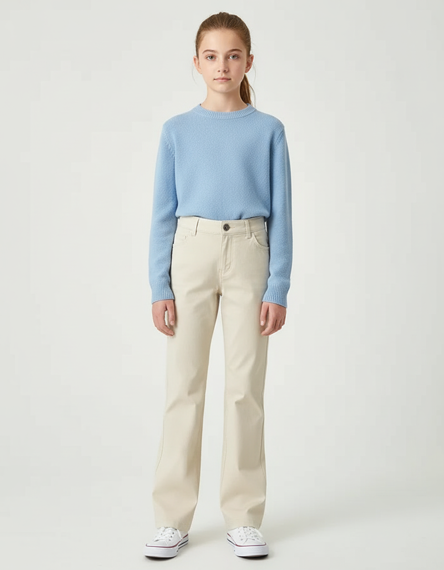 Pantalon Chino Beige Droit Coton Décontracté Enfant - Gabardine