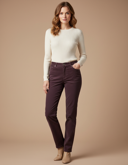 Pantalon Chino Violet Droit Côtelé Élégant Femme - Cordé