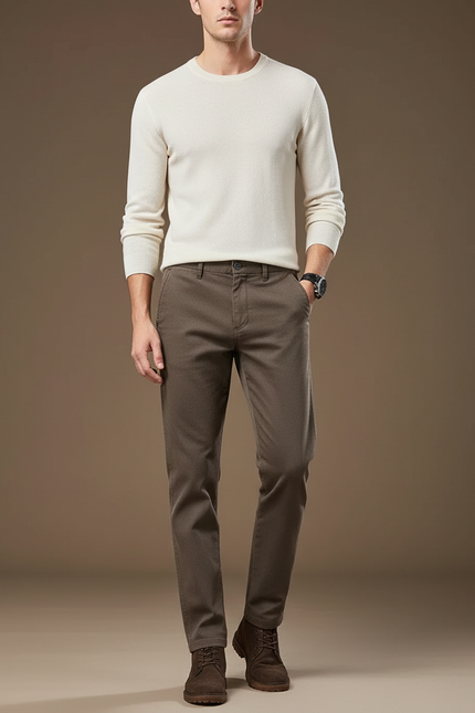 Pantalon Chino Marron Slim Décontracté Uni Homme - Gabardine