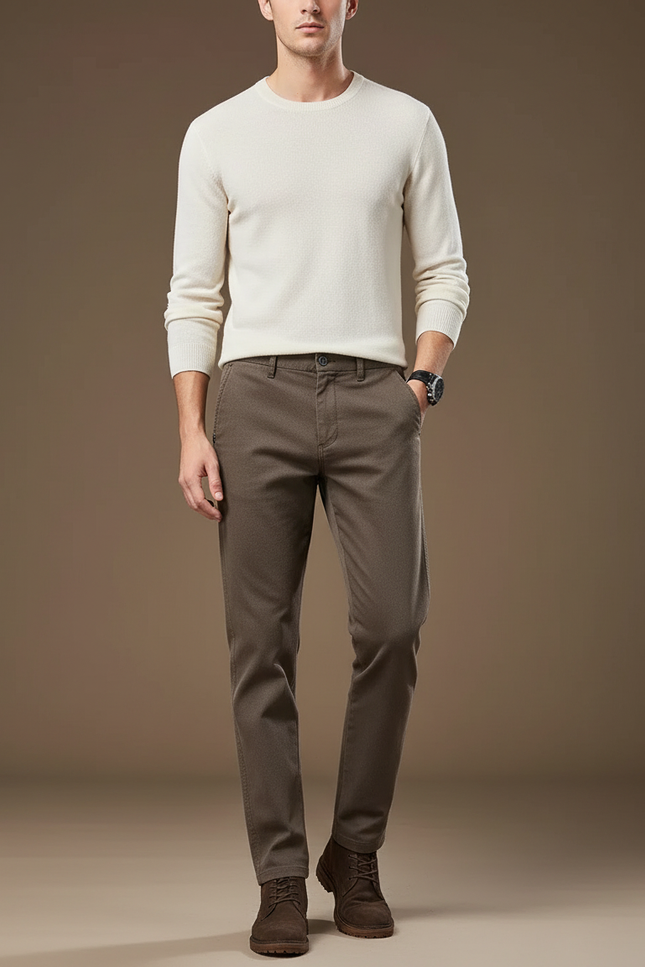 Pantalon Chino Marron Slim Décontracté Uni Homme - Gabardine