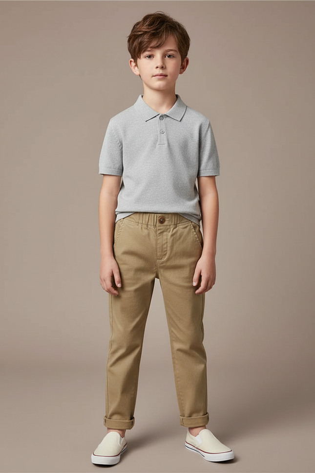 Pantalon Chino Garçon Kaki Tapered - Beige Gabardine