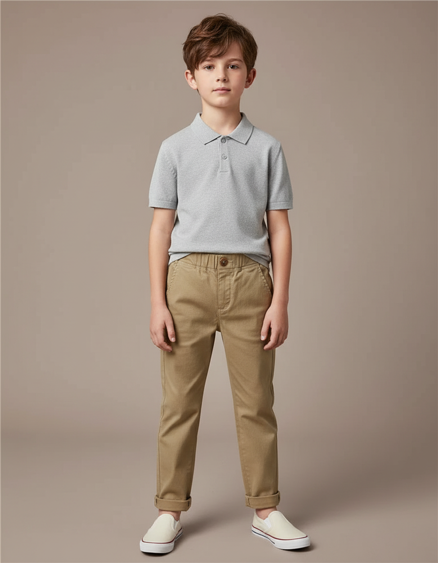 Pantalon Chino Garçon Kaki Tapered - Beige Gabardine