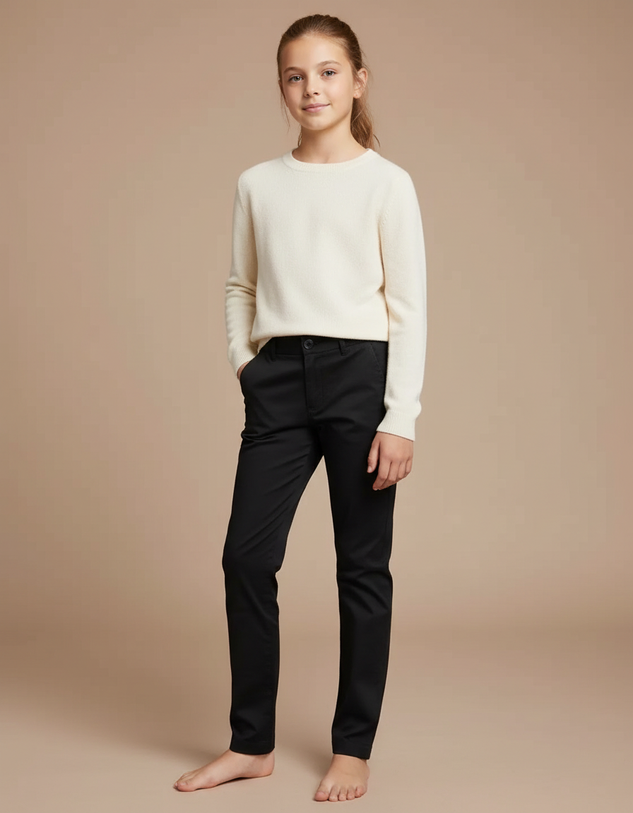 Pantalon Chino Noir Coton Stretch Droit Enfant