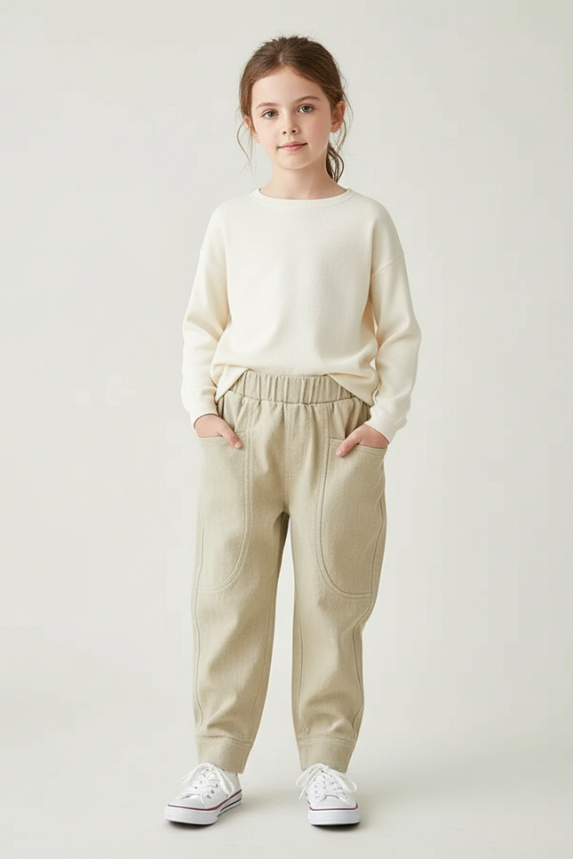 Pantalon Chino Fille Beige Tapered - Toile