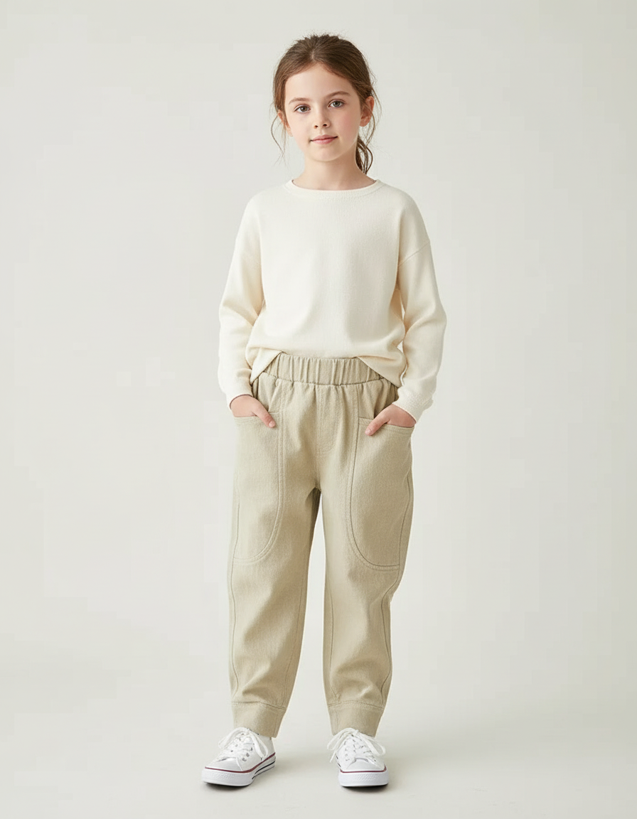 Pantalon Chino Fille Beige Tapered - Toile