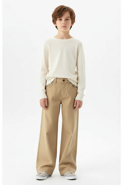 Pantalon Chino Kaki Ample Décontracté Enfant Garçon - Gabardine