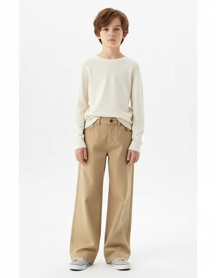 Pantalon Chino Kaki Ample Décontracté Enfant Garçon - Gabardine