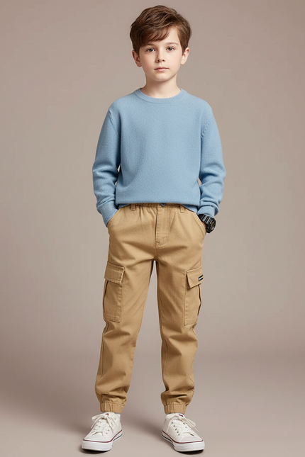 Pantalon Chino Beige Cargo Coton Garçon Décontracté