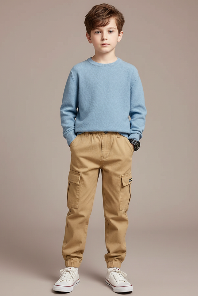 Pantalon Chino Beige Cargo Coton Garçon Décontracté