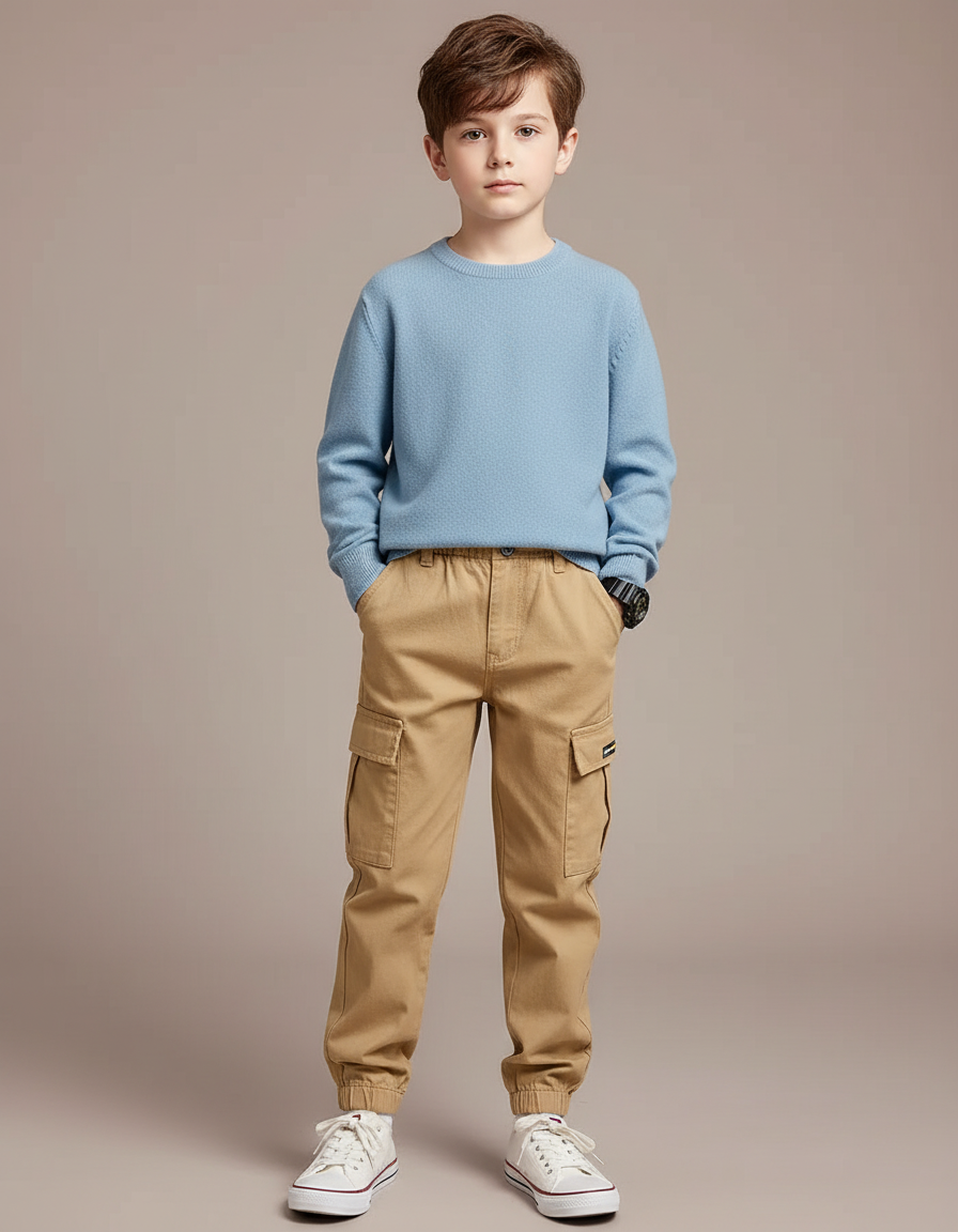 Pantalon Chino Beige Cargo Coton Garçon Décontracté