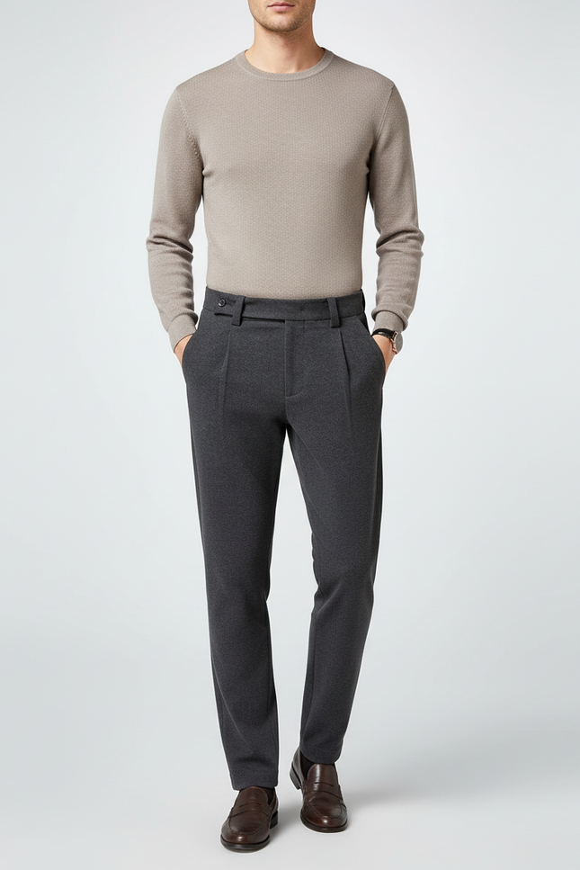 Pantalon Chino Gris Laine Droit Homme Élégant