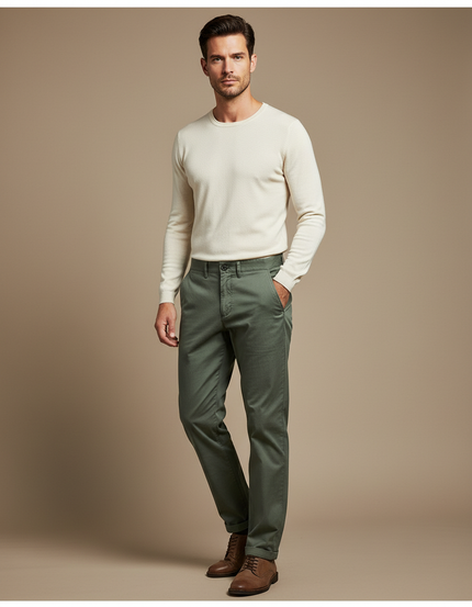 Pantalon Chino Vert Olive Coton Slim Homme - Kaki