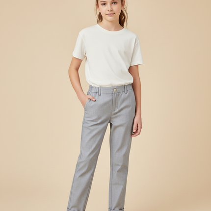 Pantalon Chino Gris Coton Droit Confortable Fille