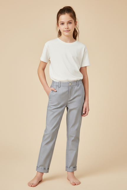 Pantalon Chino Gris Coton Droit Confortable Fille