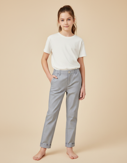 Pantalon Chino Gris Coton Droit Confortable Fille