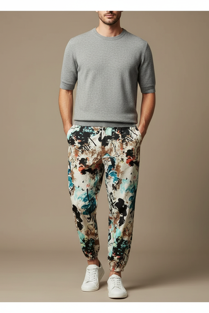 Pantalon Chino Imprimé Floral Ample Coton Léger - Multicolore