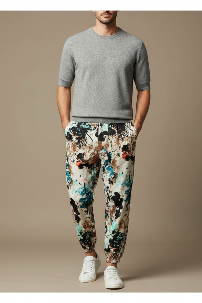 Pantalon Chino Imprimé Floral Ample Coton Léger - Multicolore