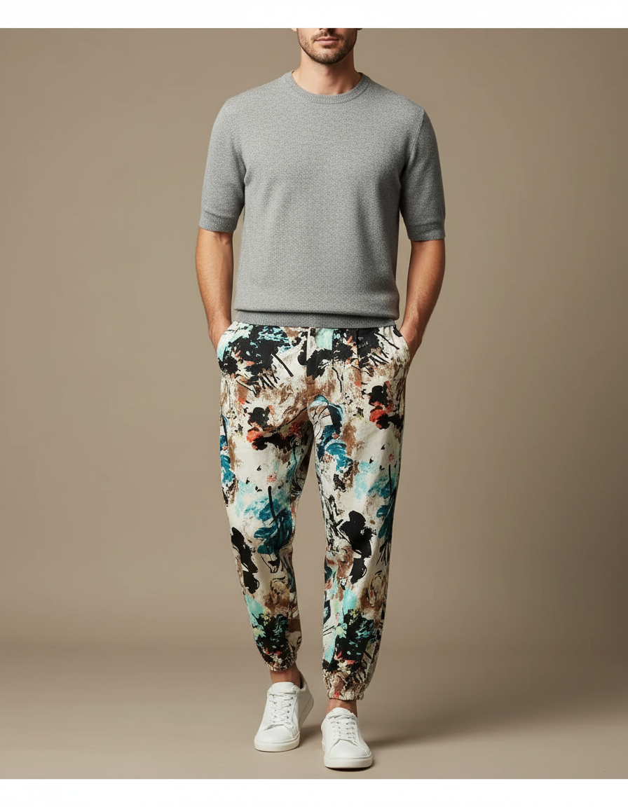 Pantalon Chino Imprimé Floral Ample Coton Léger - Multicolore