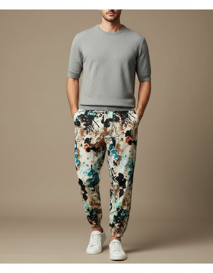 Pantalon Chino Imprimé Floral Ample Coton Léger - Multicolore