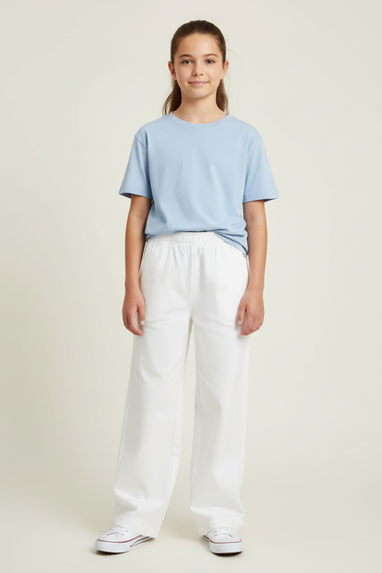 Pantalon Chino Blanc Droit Ample Confortable Fille - Gabardine