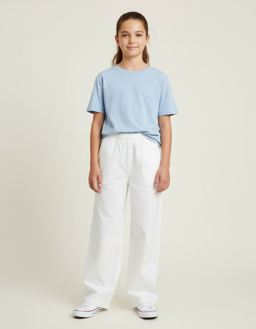 Pantalon Chino Blanc Droit Ample Confortable Fille - Gabardine