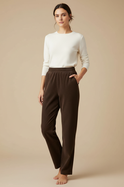 Pantalon Chino Marron Côtelé Droit Confortable Femme - Cordé