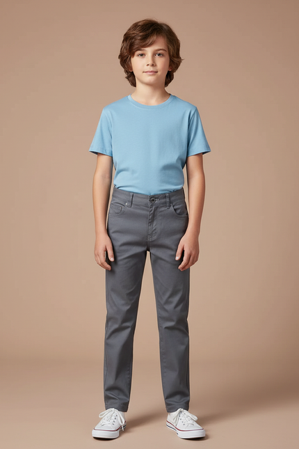 Pantalon Chino Gris Coton Droit Garçon Décontracté