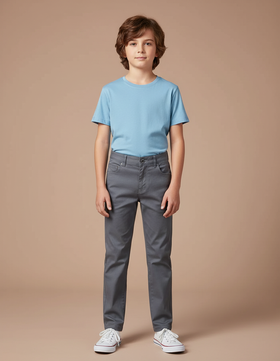 Pantalon Chino Gris Coton Droit Garçon Décontracté