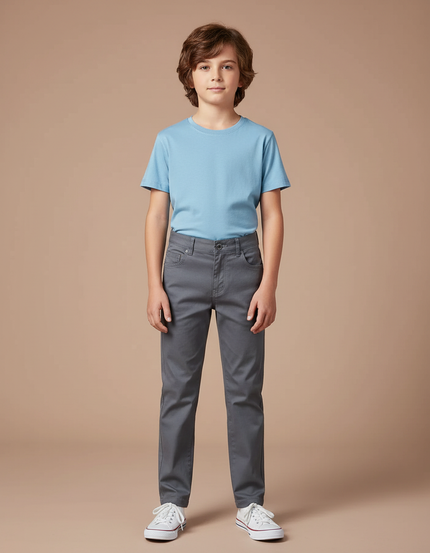 Pantalon Chino Gris Coton Droit Garçon Décontracté