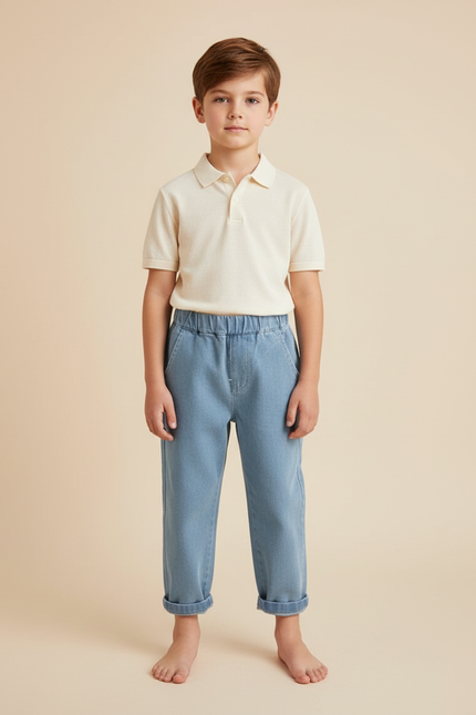 Pantalon Chino Bleu Ciel Coton Ample Enfant Décontracté - Jean