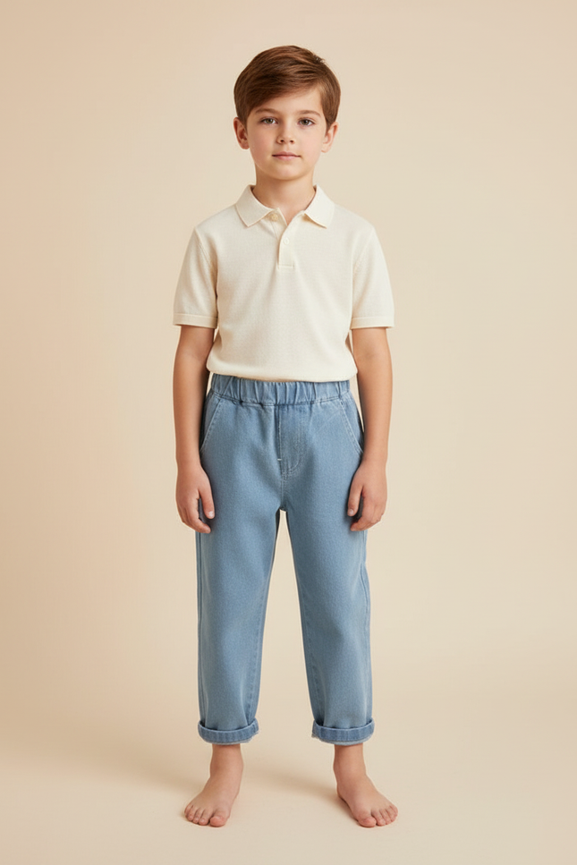 Pantalon Chino Bleu Ciel Coton Ample Enfant Décontracté - Jean