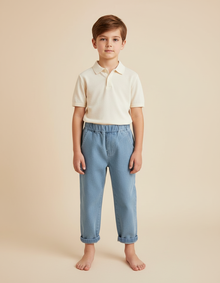 Pantalon Chino Bleu Ciel Coton Ample Enfant Décontracté - Jean