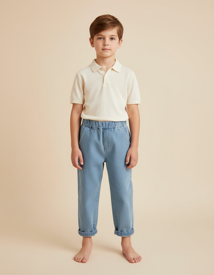 Pantalon Chino Bleu Ciel Coton Ample Enfant Décontracté - Jean