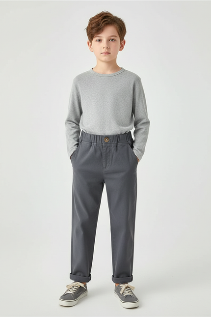 Pantalon Chino Gris Coton Droit Décontracté Enfant