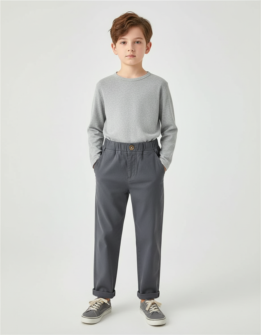 Pantalon Chino Gris Coton Droit Décontracté Enfant