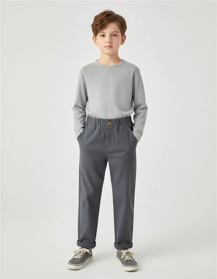 Pantalon Chino Gris Coton Droit Décontracté Enfant