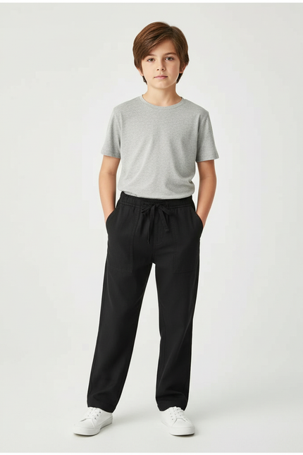 Pantalon Chino Noir Coton Ample Décontracté Enfant