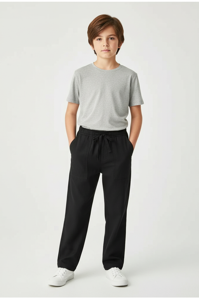 Pantalon Chino Noir Coton Ample Décontracté Enfant
