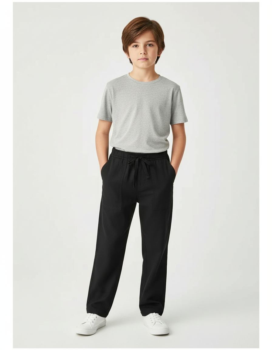 Pantalon Chino Noir Coton Ample Décontracté Enfant
