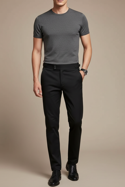 Pantalon Chino Noir Slim Ajusté Homme Élégant - Gabardine