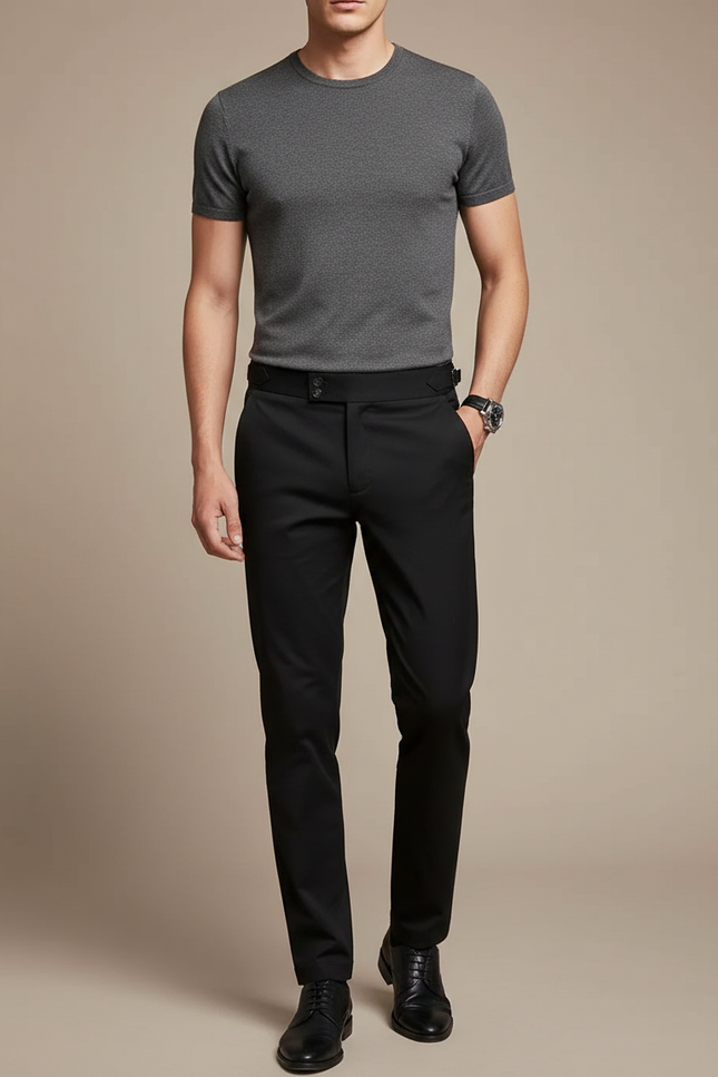 Pantalon Chino Noir Slim Ajusté Homme Élégant - Gabardine