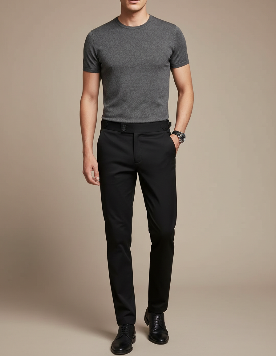 Pantalon Chino Noir Slim Ajusté Homme Élégant - Gabardine